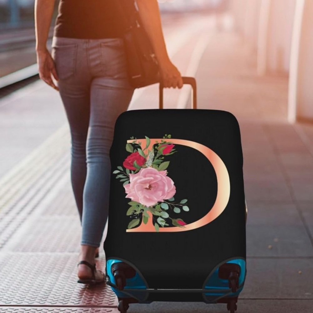 Floral Monogram D Luggage Cover Large 25”-28” suitcase cover - Picture 2 of 7